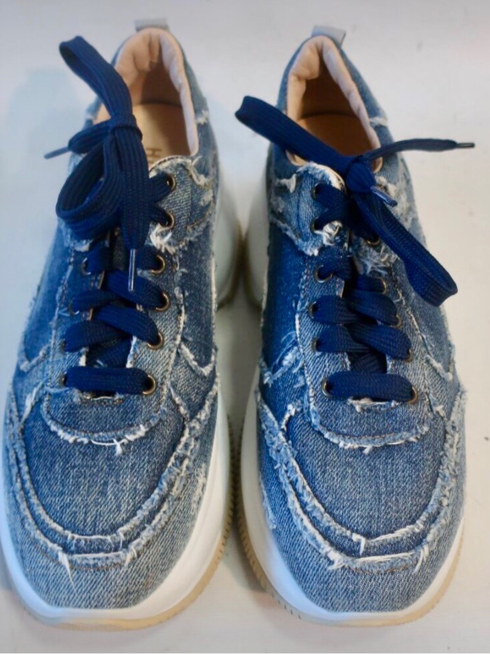 HOGAN / Blue Denim Chunky Sneakers with Beige Wavy Outsoles - Sz. 39/8 - NWOB